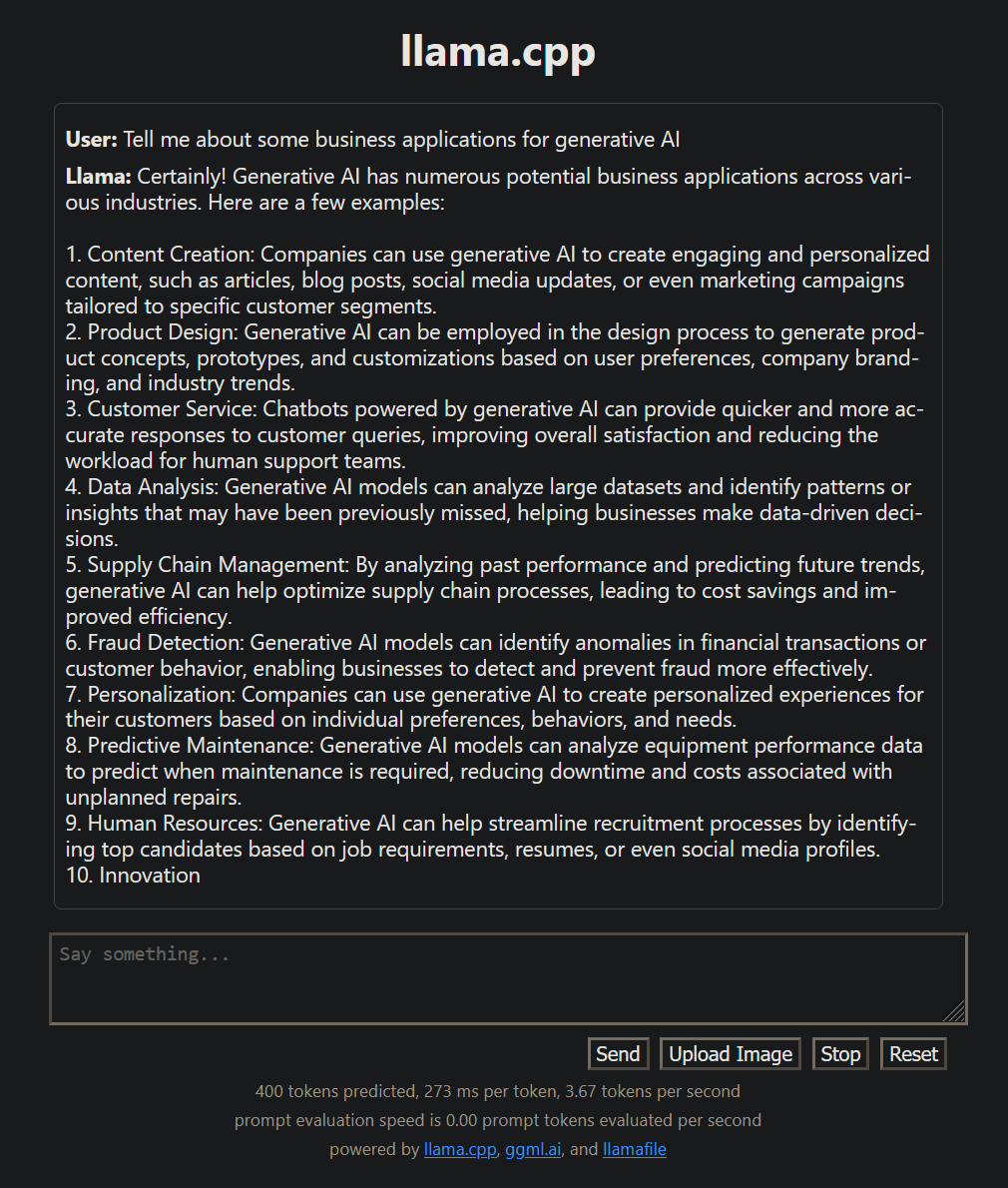Screenshot of the AI’s response to a text prompt.